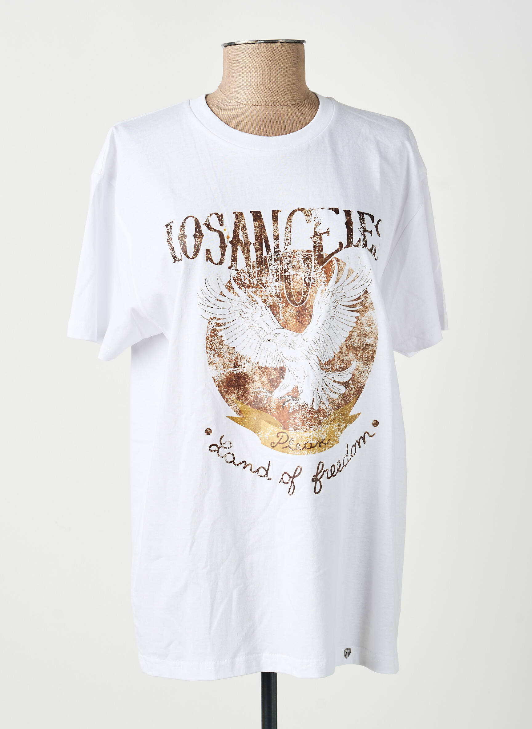 T-shirt sérigraphie floquée manches courtes blanc PLEASE femme