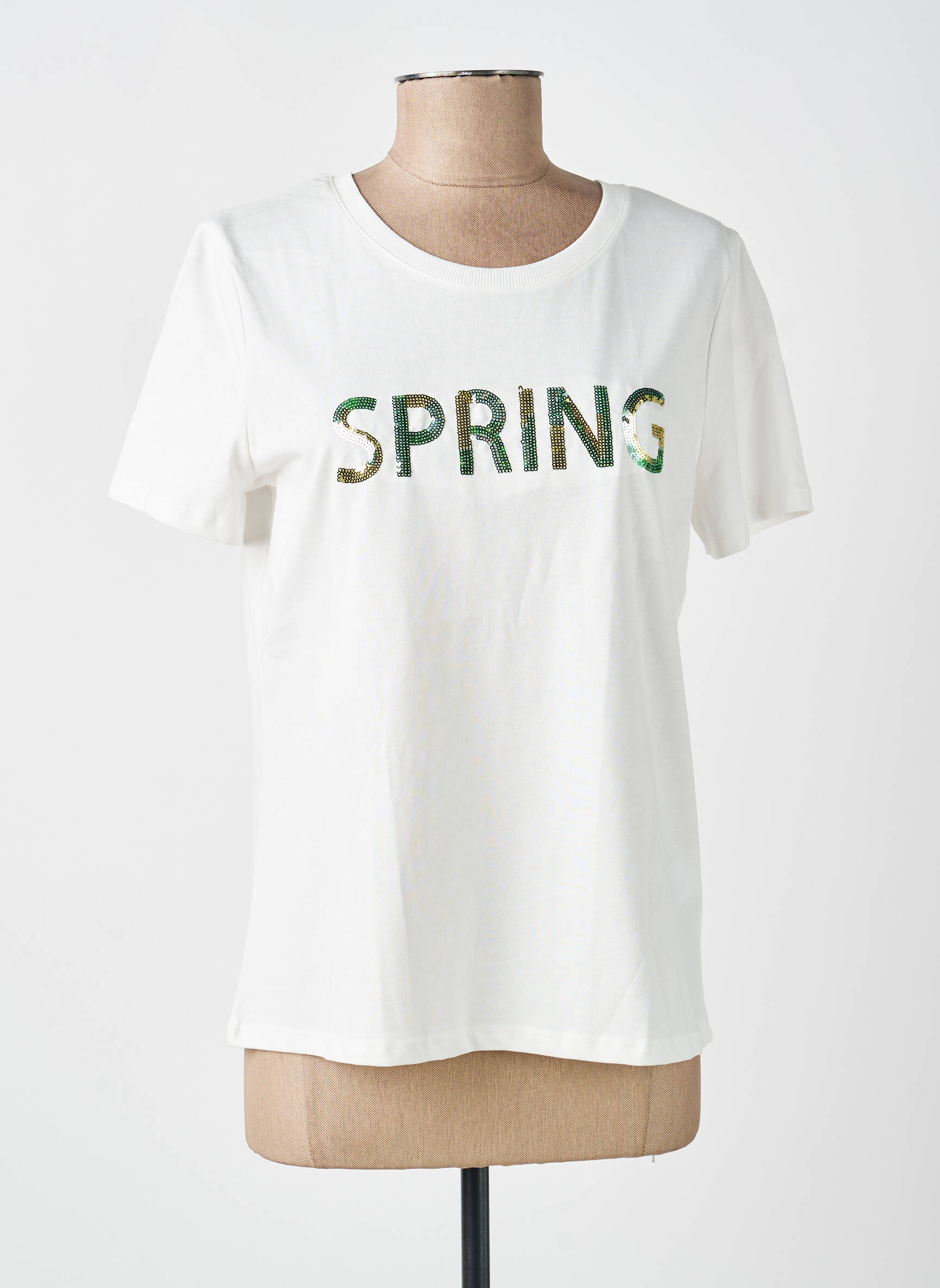T-shirt coupe droite manches courtes blanc GEISHA femme
