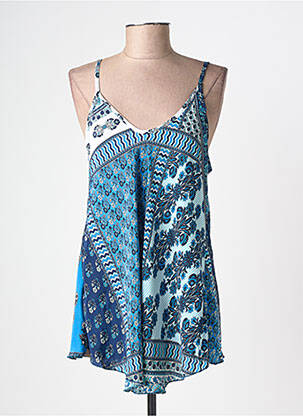 Top imprimé fantaisie fines bretelles bleu LARAETHNICS femme