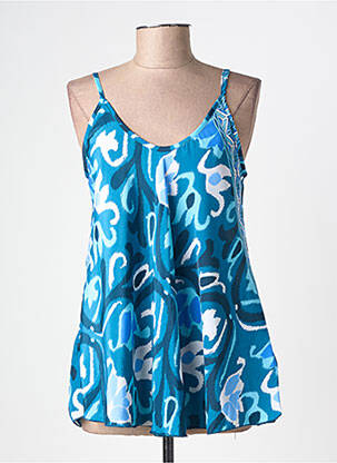 Top imprimé fantaisie fines bretelles bleu LARAETHNICS femme
