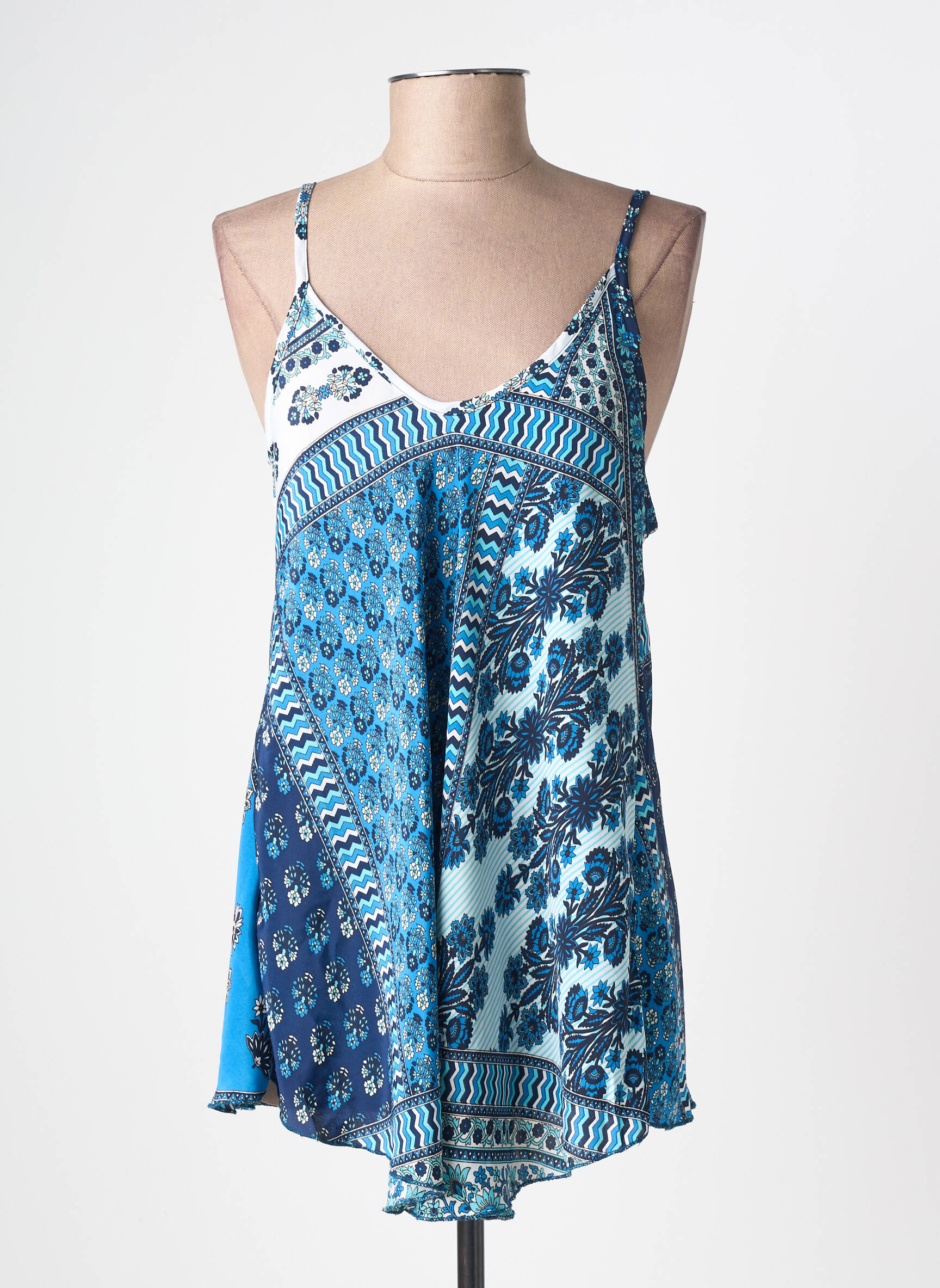 Top imprimé fantaisie fines bretelles bleu LARAETHNICS femme