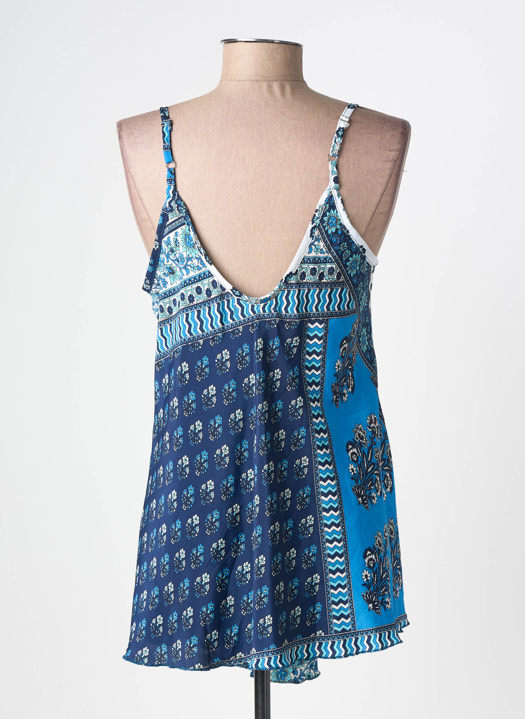 Top imprimé fantaisie fines bretelles bleu LARAETHNICS femme