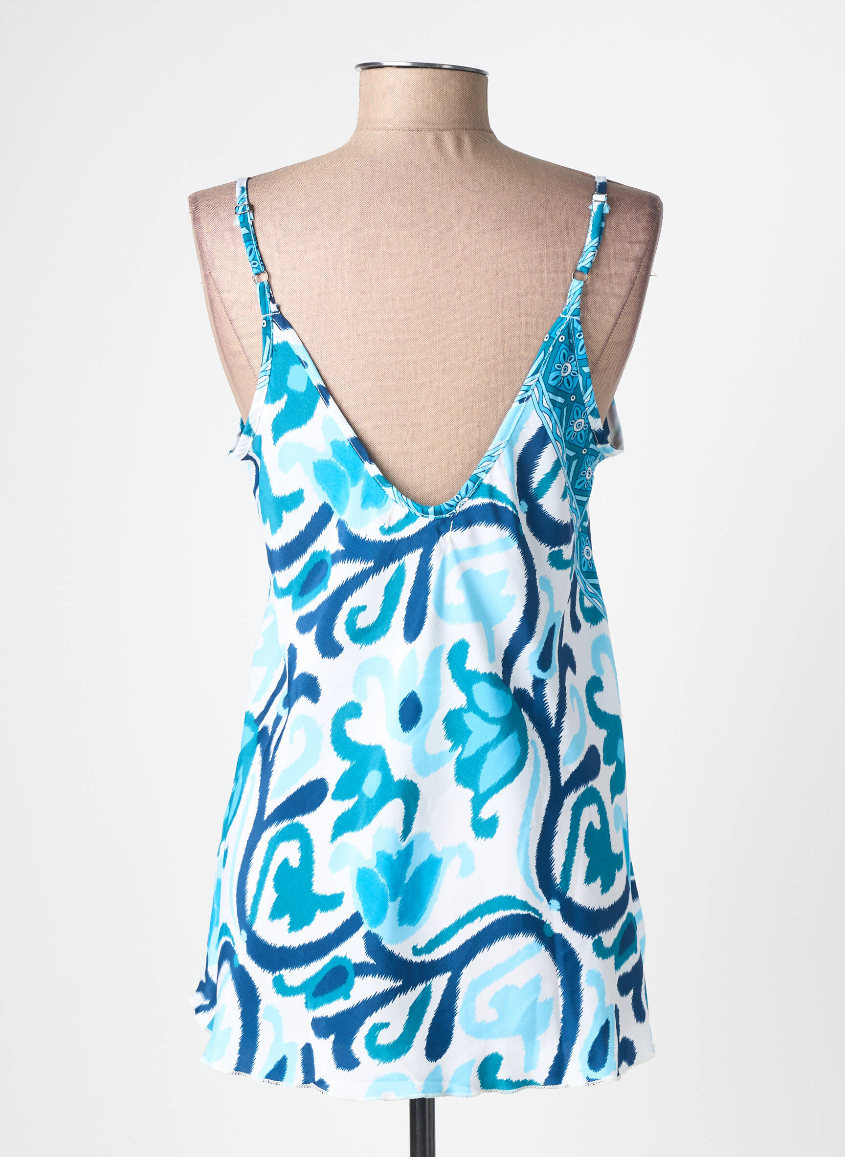 Top imprimé fantaisie fines bretelles bleu LARAETHNICS femme