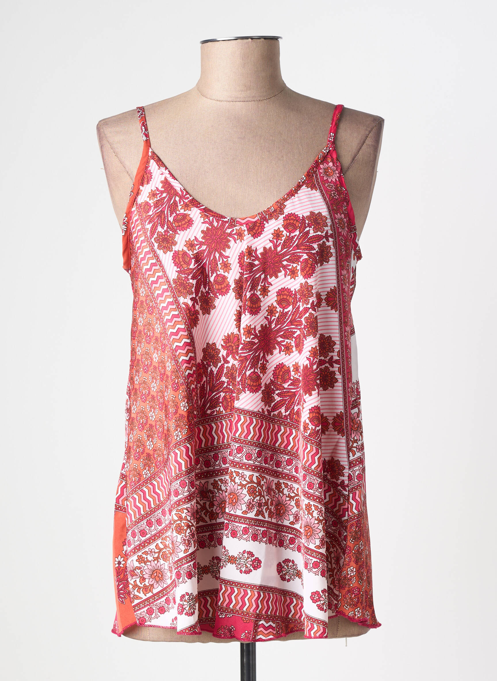 Top imprimé fantaisie fines bretelles rouge LARAETHNICS femme