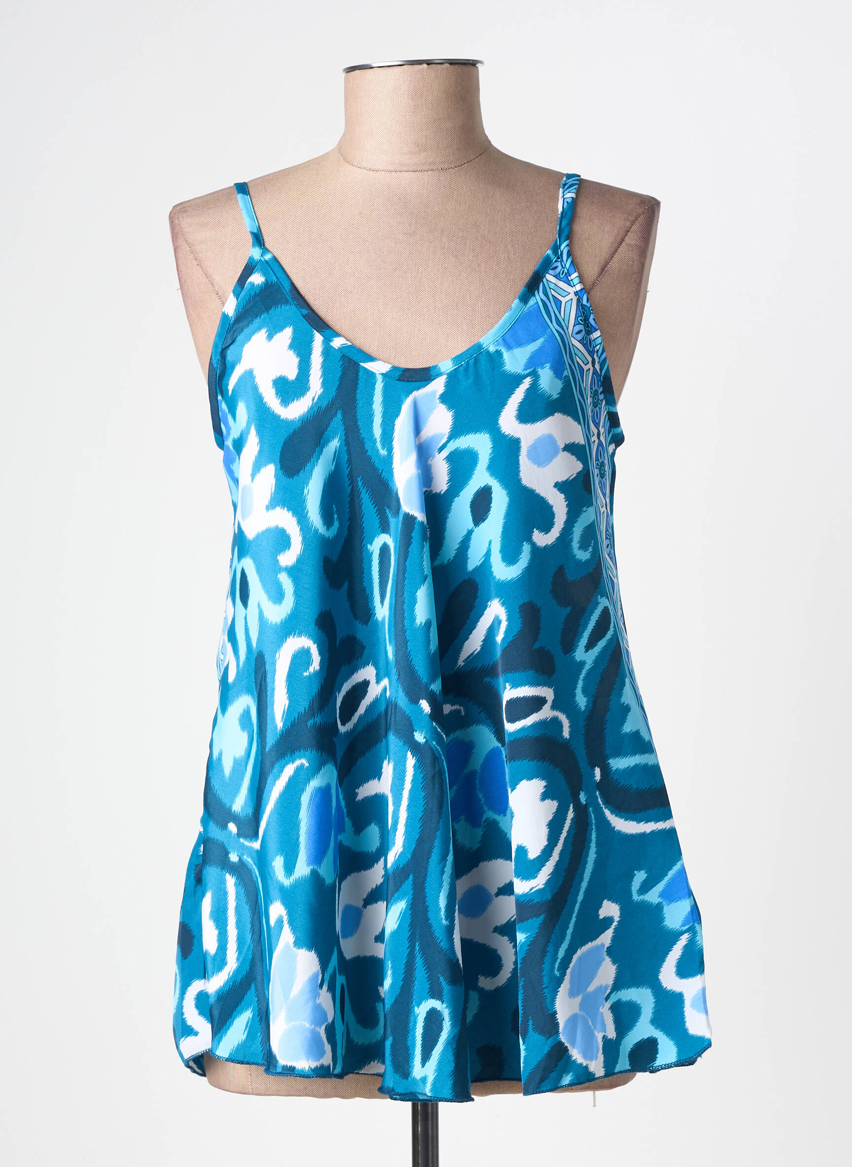 Top imprimé fantaisie fines bretelles bleu LARAETHNICS femme