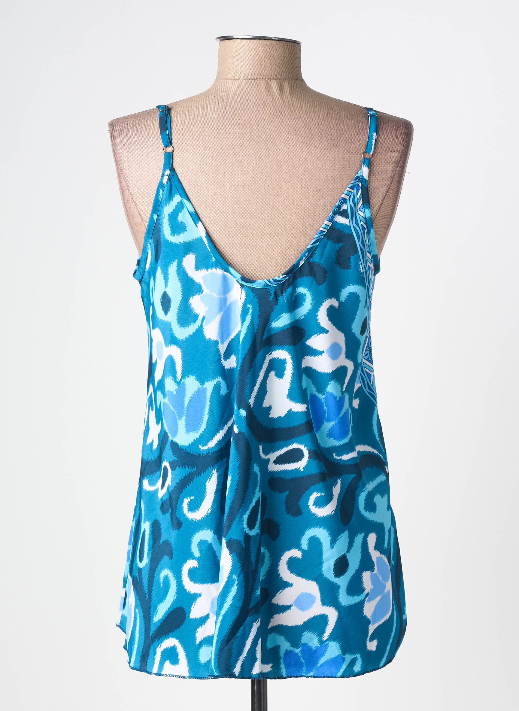 Top imprimé fantaisie fines bretelles bleu LARAETHNICS femme