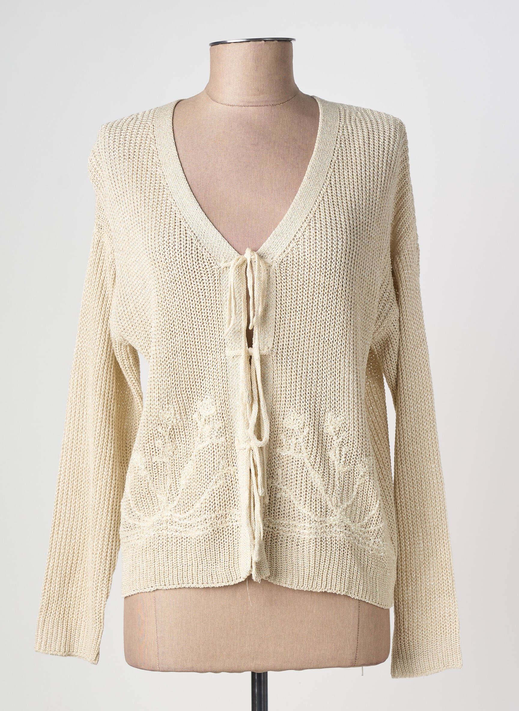 Gilet manches longues maille ajourée or NEKANE femme