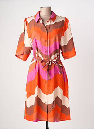 Robe mi-longue coupe fluide manches courtes orange GEISHA femme