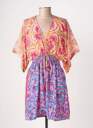 Robe courte coupe fluide manches courtes rose LARAETHNICS femme