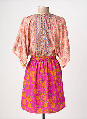 Robe courte coupe fluide manches courtes rose LARAETHNICS femme