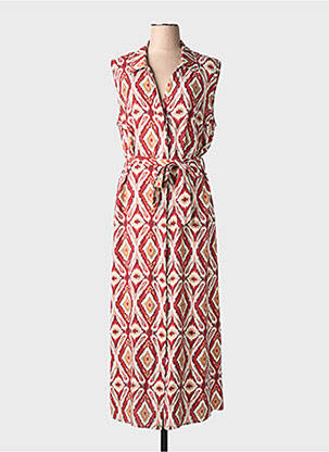 Robe longue imprimé fantaisie sans manche rouge GEISHA femme