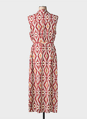 Robe longue imprimé fantaisie sans manche rouge GEISHA femme