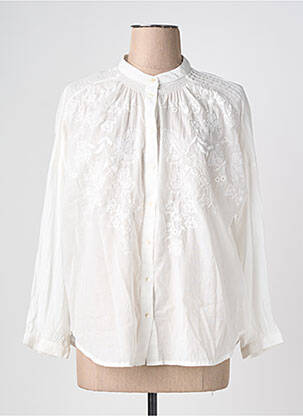 Blouse tissage popeline manches longues blanc LARAETHNICS femme