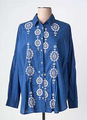Chemisier tissage popeline manches longues bleu LARAETHNICS femme