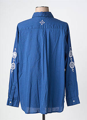 Chemisier tissage popeline manches longues bleu LARAETHNICS femme