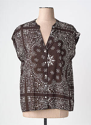 Top imprimé fantaisie manches courtes marron LARAETHNICS femme