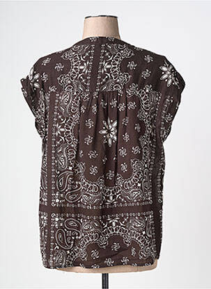 Top imprimé fantaisie manches courtes marron LARAETHNICS femme