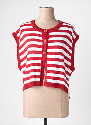 Gilet manches courtes fermeture boutonnée sur le devant rouge PLEASE femme