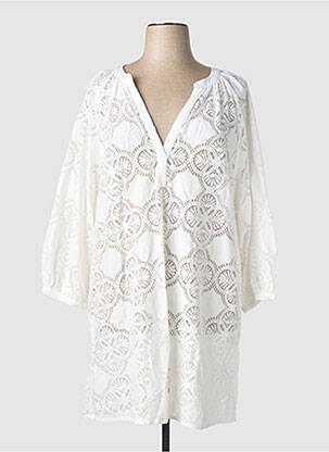 Robe courte coupe fluide manches longues blanc LARAETHNICS femme