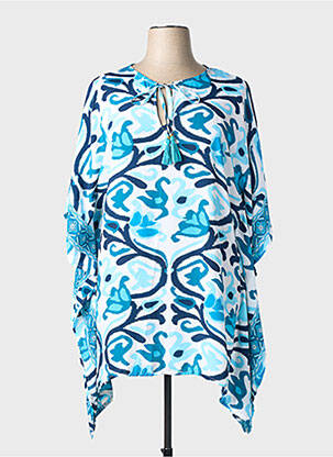 Tunique manches courtes coupe fluide bleu LARAETHNICS femme