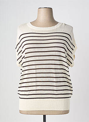 Pull maille ajourée manches courtes blanc STREET ONE femme