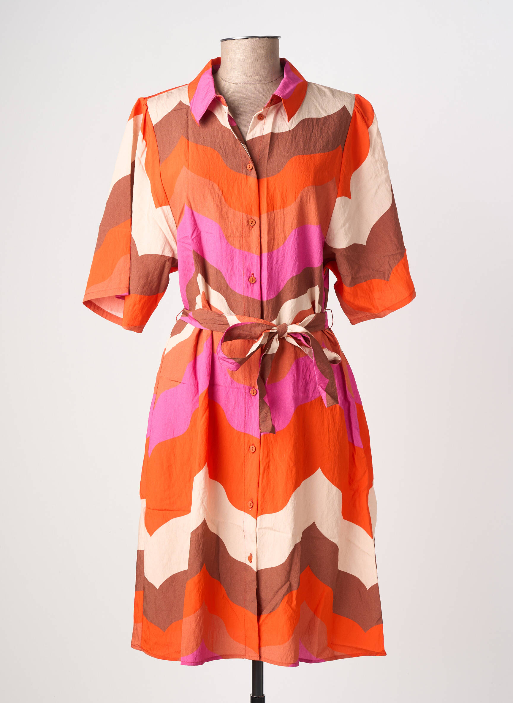 Robe mi-longue coupe fluide manches courtes orange GEISHA femme