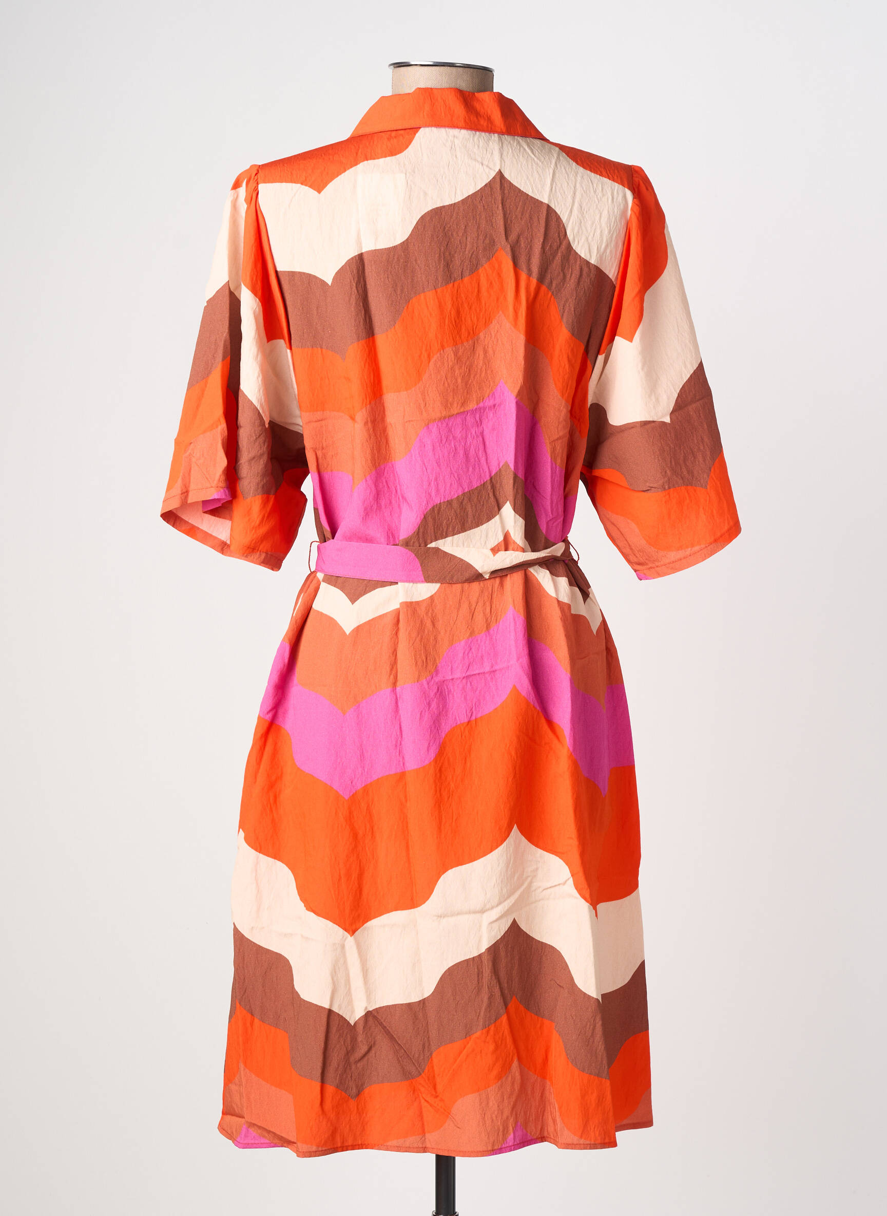 Robe mi-longue coupe fluide manches courtes orange GEISHA femme