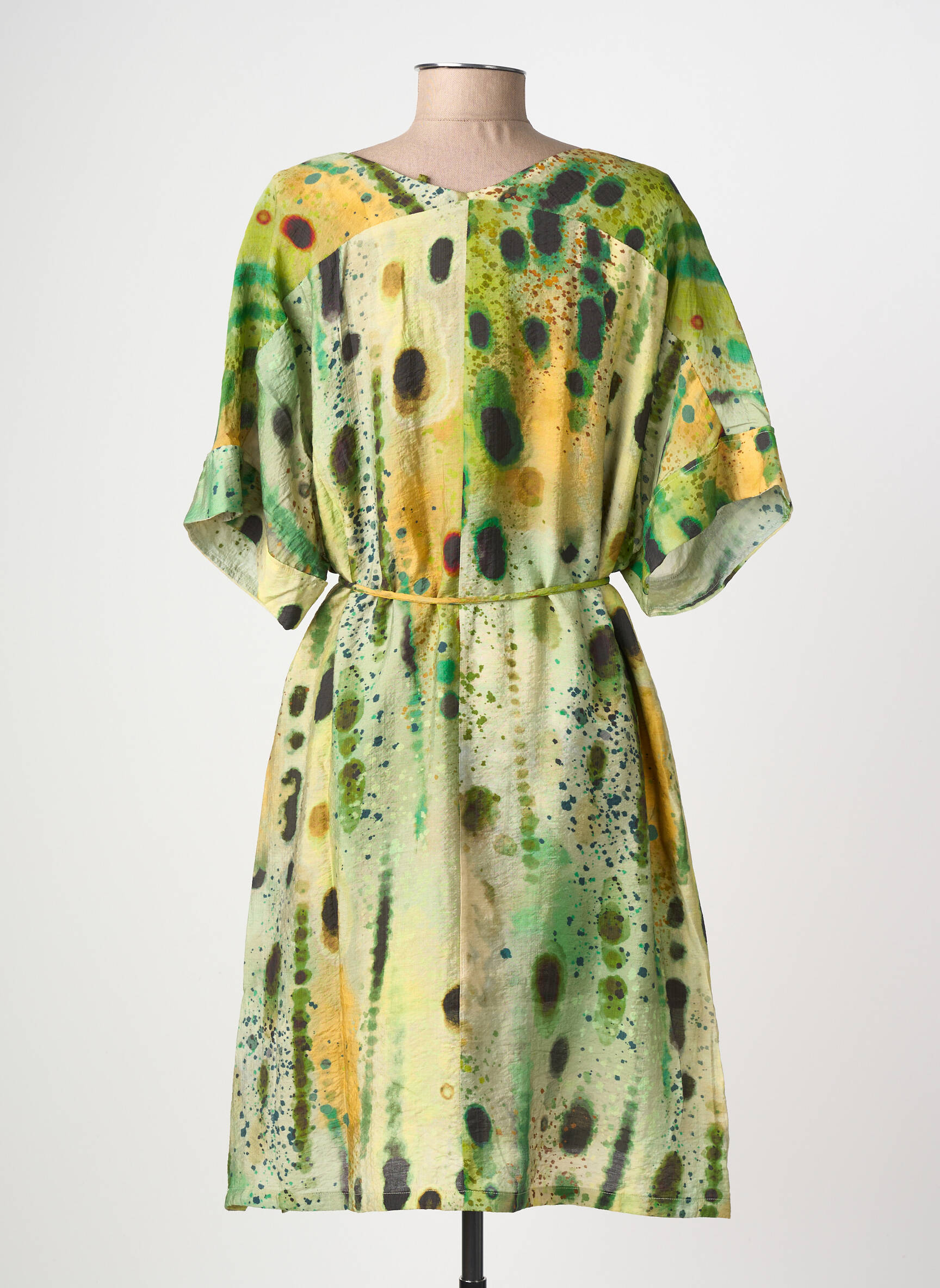 Robe courte coupe fluide manches courtes vert SURKANA femme