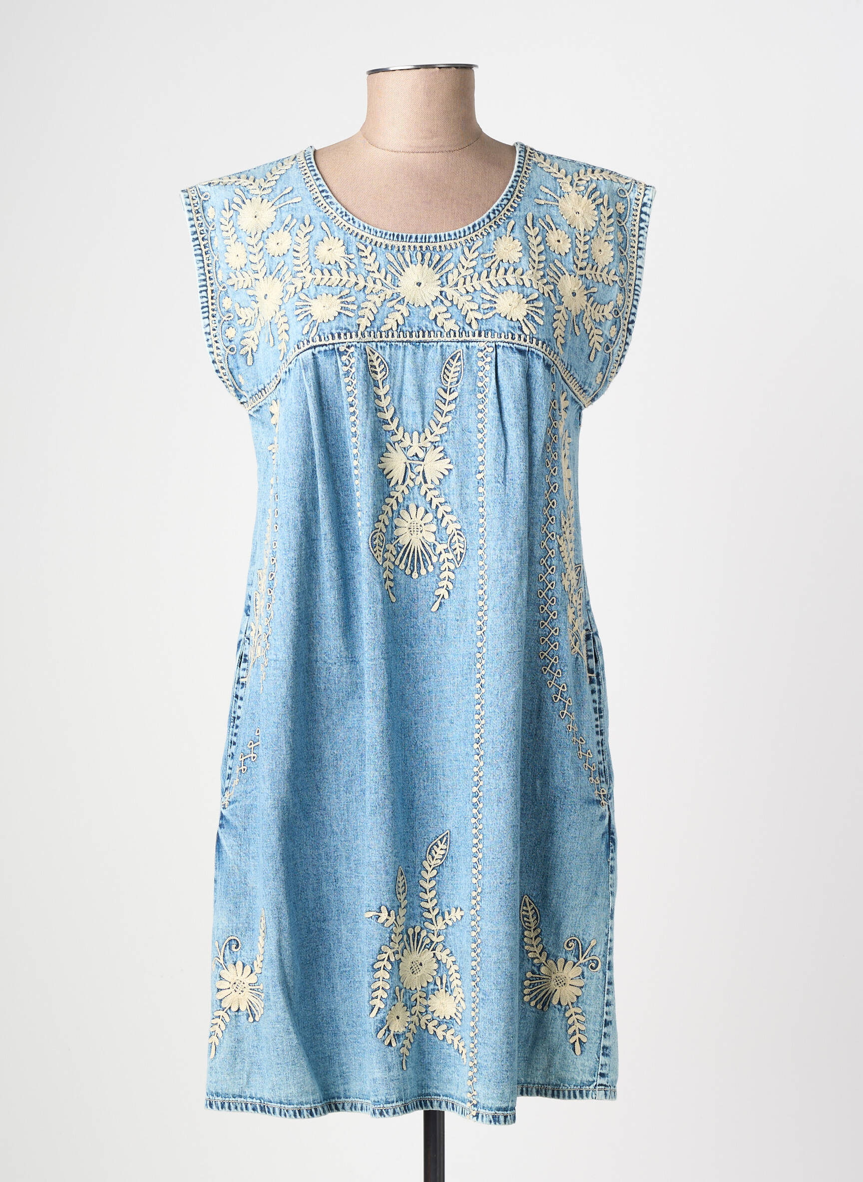 Robe courte manches courtes manches courtes bleu MAISON HOTEL femme