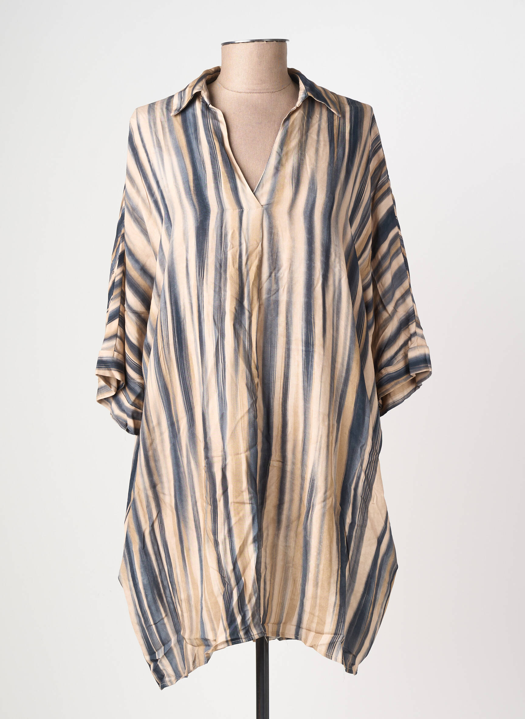 Robe courte coupe fluide manches 3/4 marron PLEASE femme