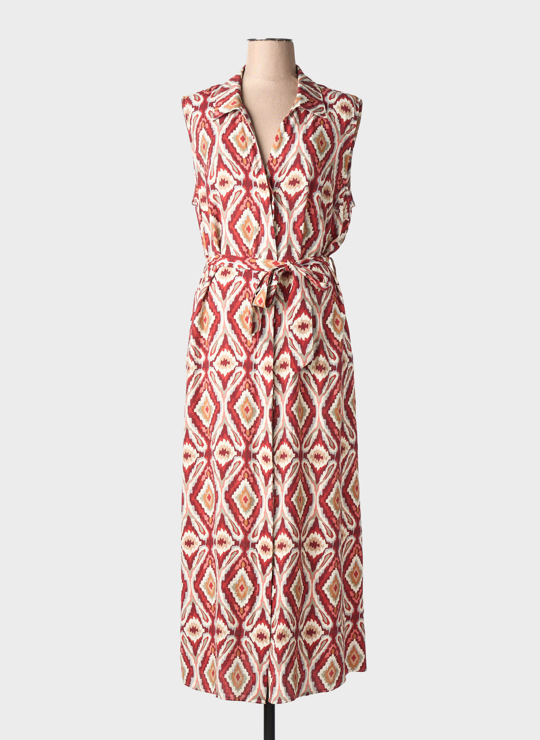 Robe longue imprimé fantaisie sans manche rouge GEISHA femme