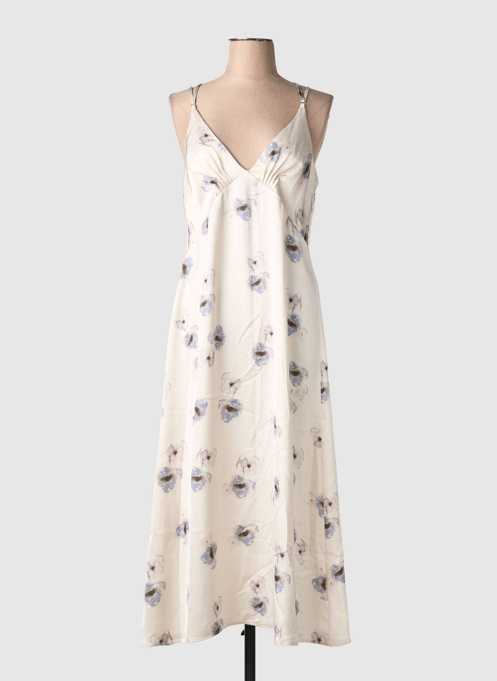Robe longue imprimé fleurs fines bretelles blanc NEKANE femme