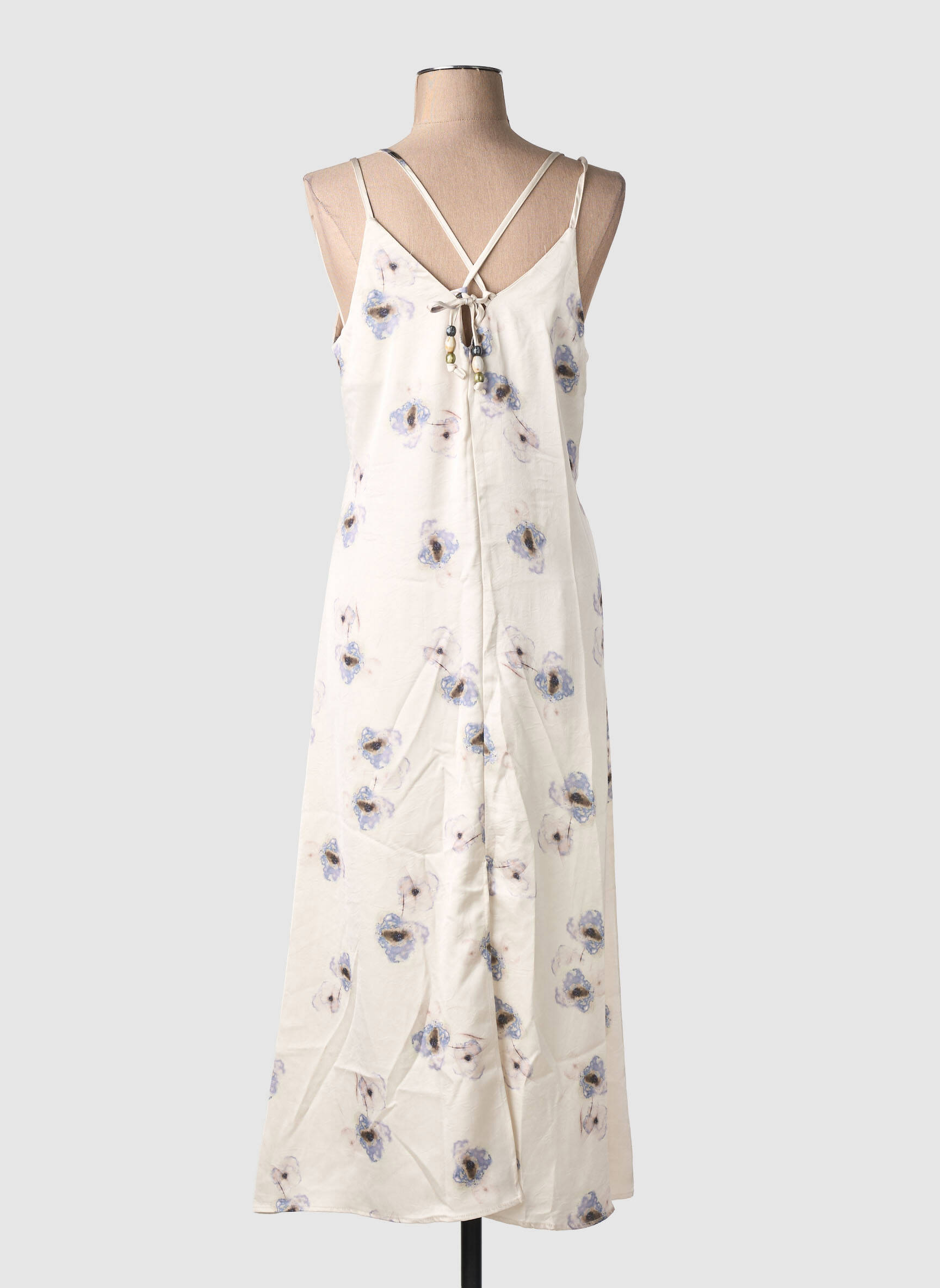 Robe longue imprimé fleurs fines bretelles blanc NEKANE femme