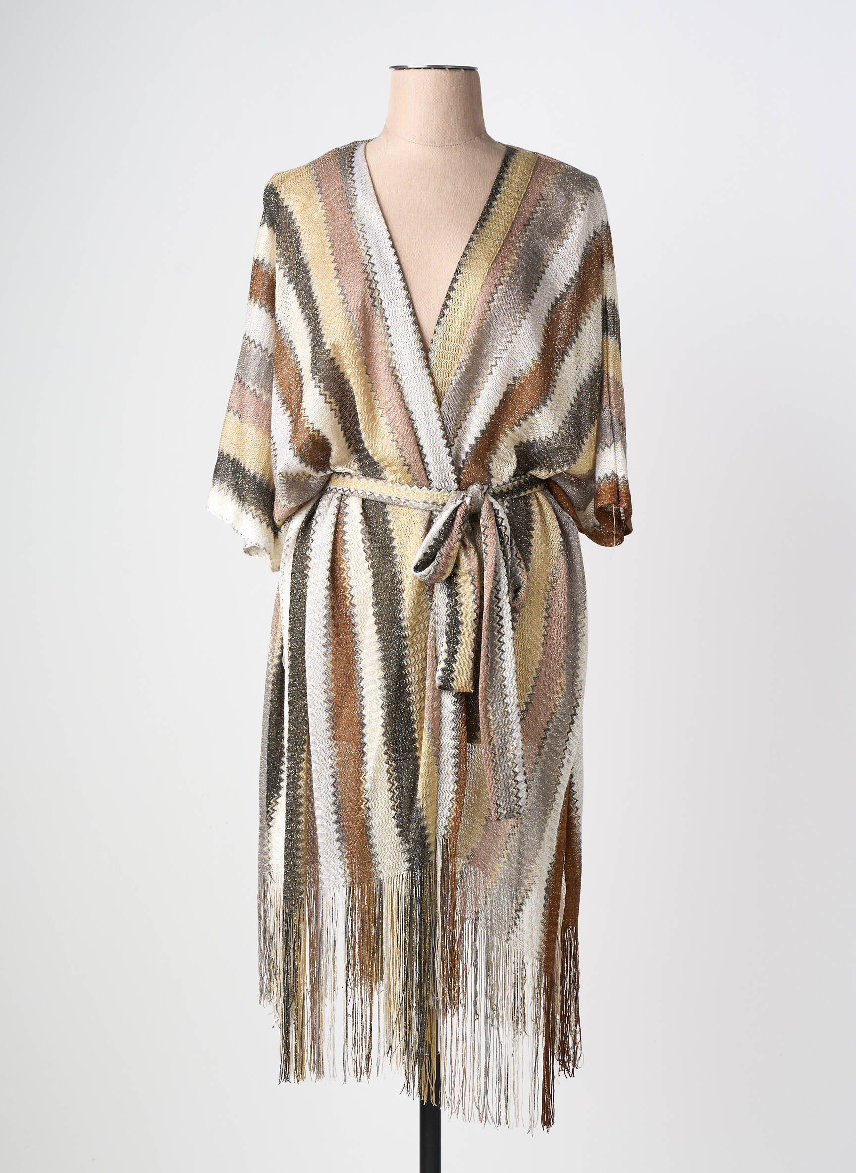 Veste kimono col v marron LARAETHNICS femme
