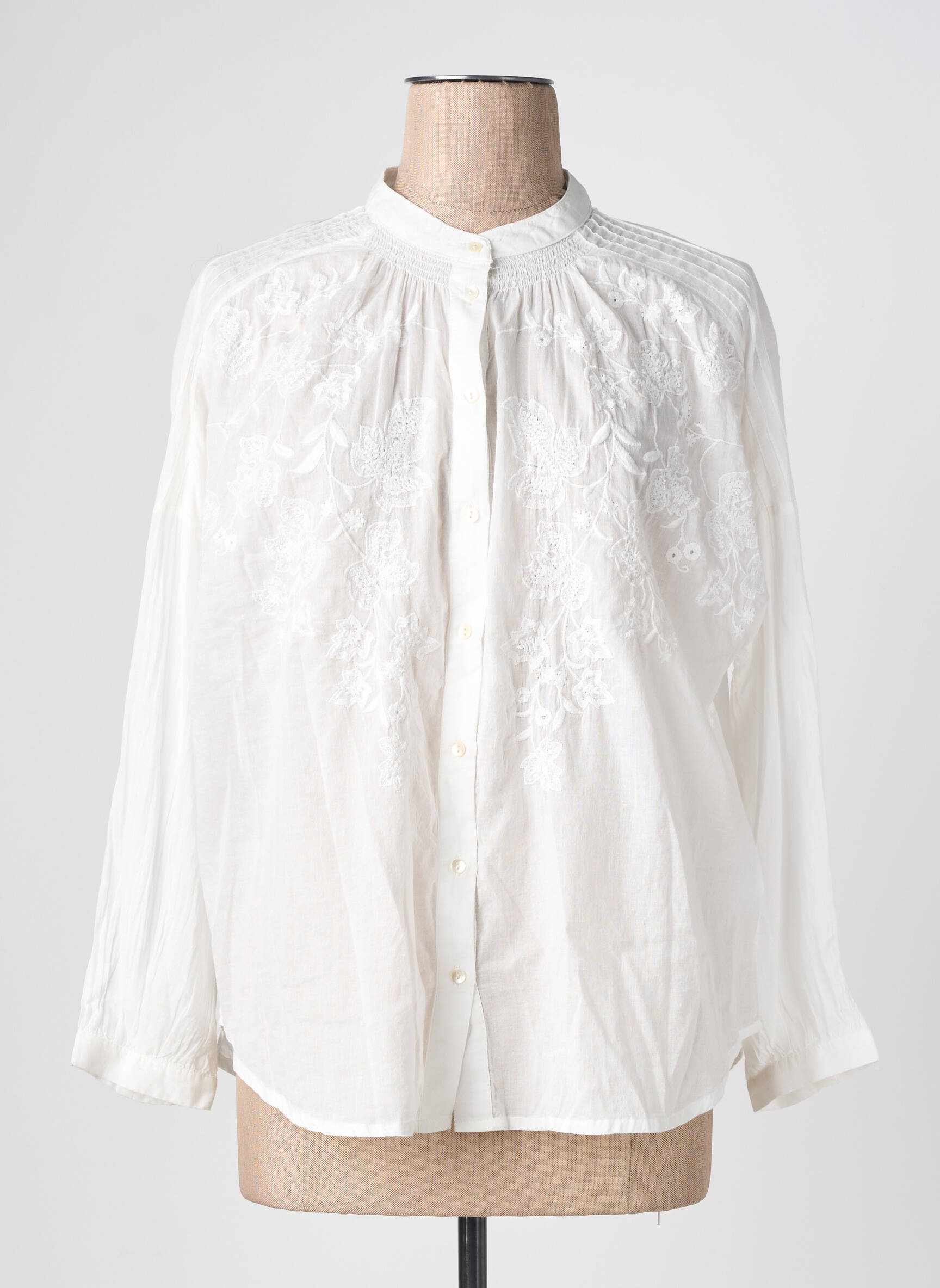 Blouse tissage popeline manches longues blanc LARAETHNICS femme