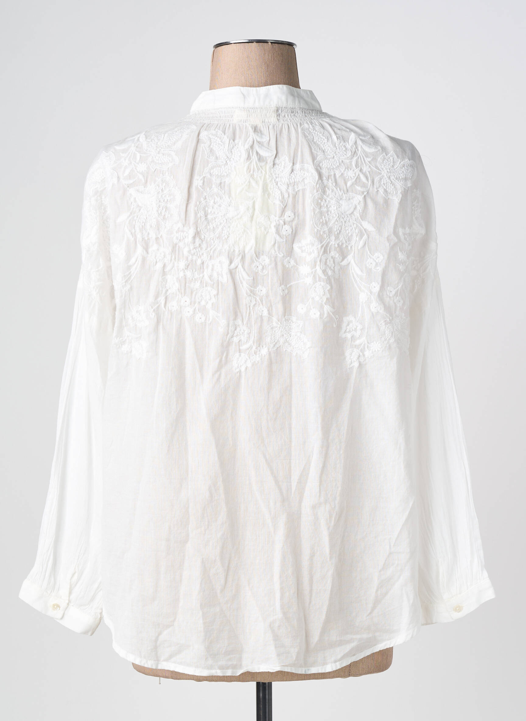 Blouse tissage popeline manches longues blanc LARAETHNICS femme