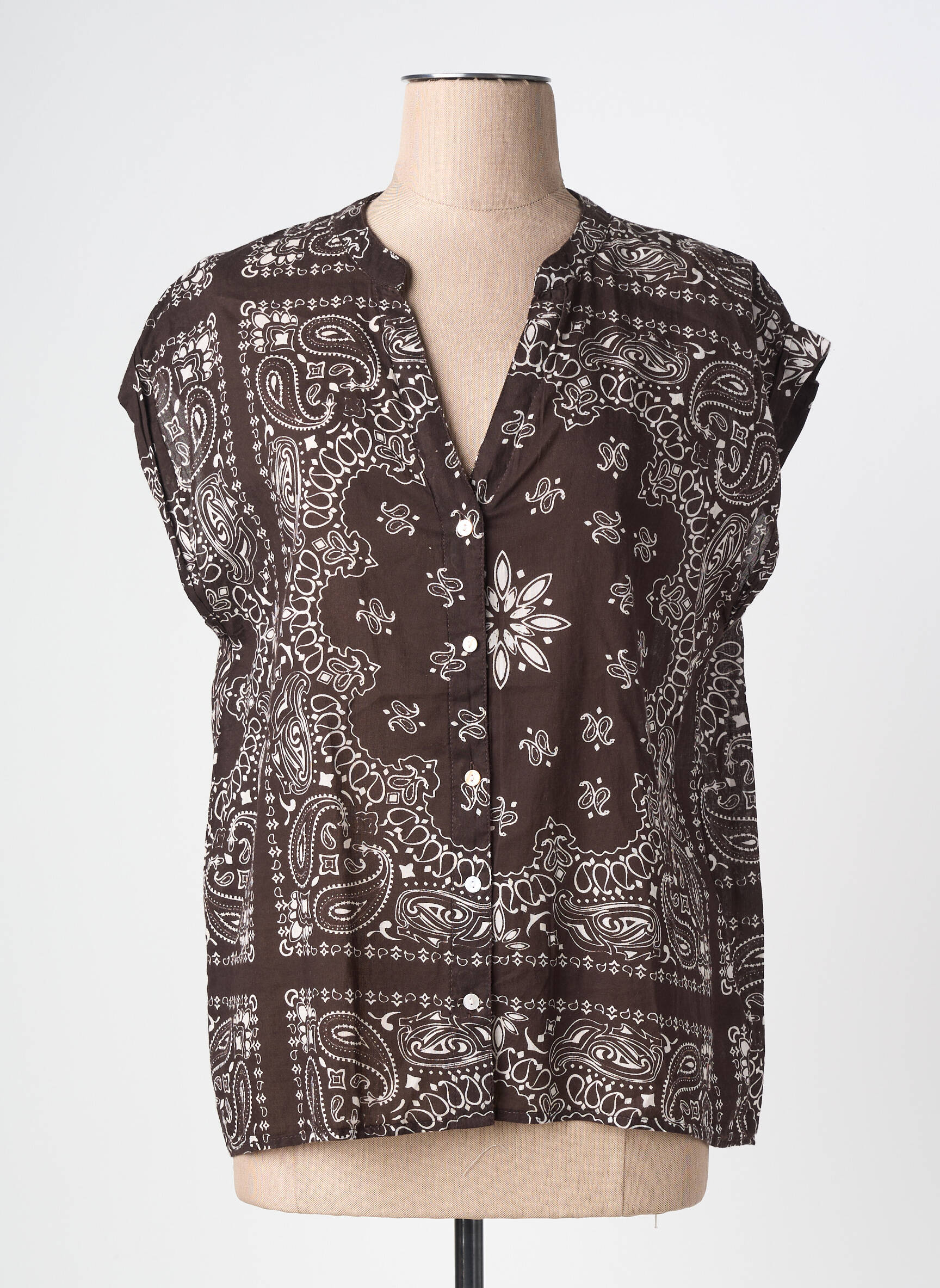 Top imprimé fantaisie manches courtes marron LARAETHNICS femme