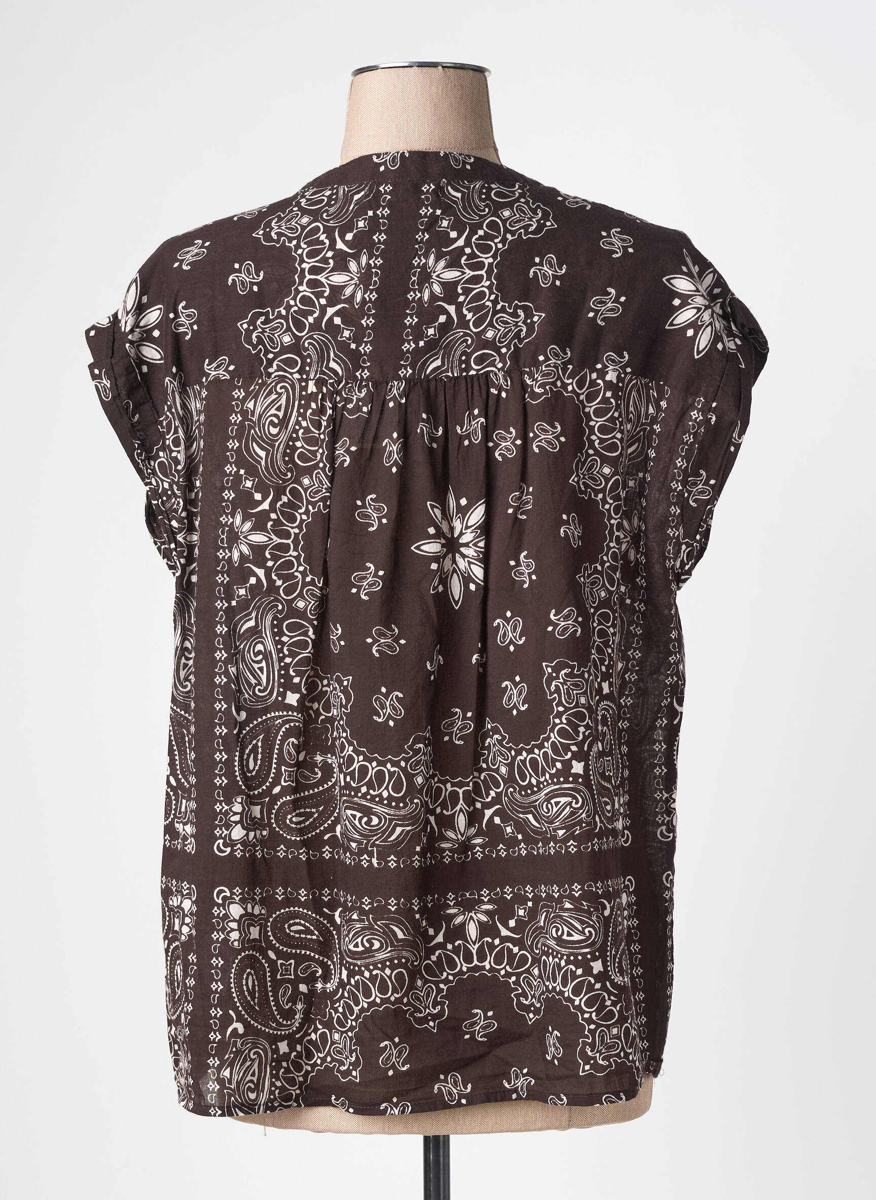 Top imprimé fantaisie manches courtes marron LARAETHNICS femme