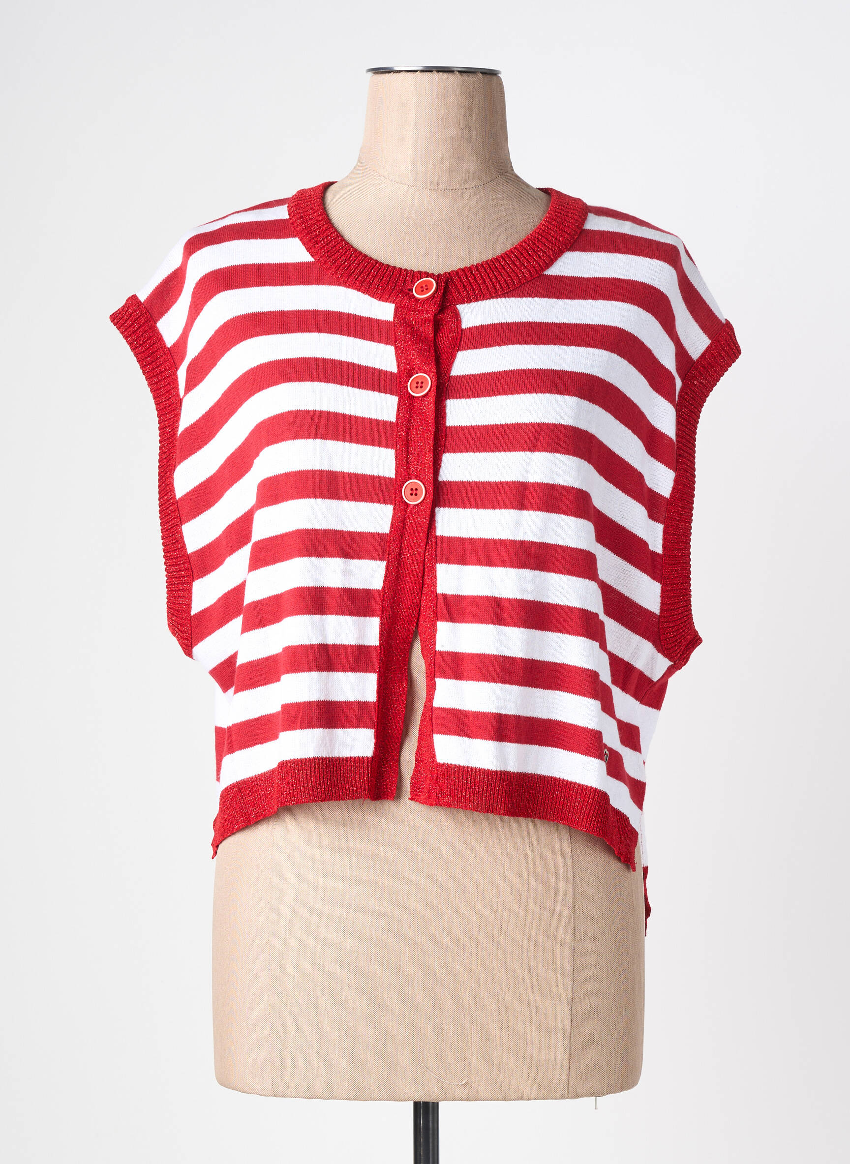 Gilet manches courtes fermeture boutonnée sur le devant rouge PLEASE femme