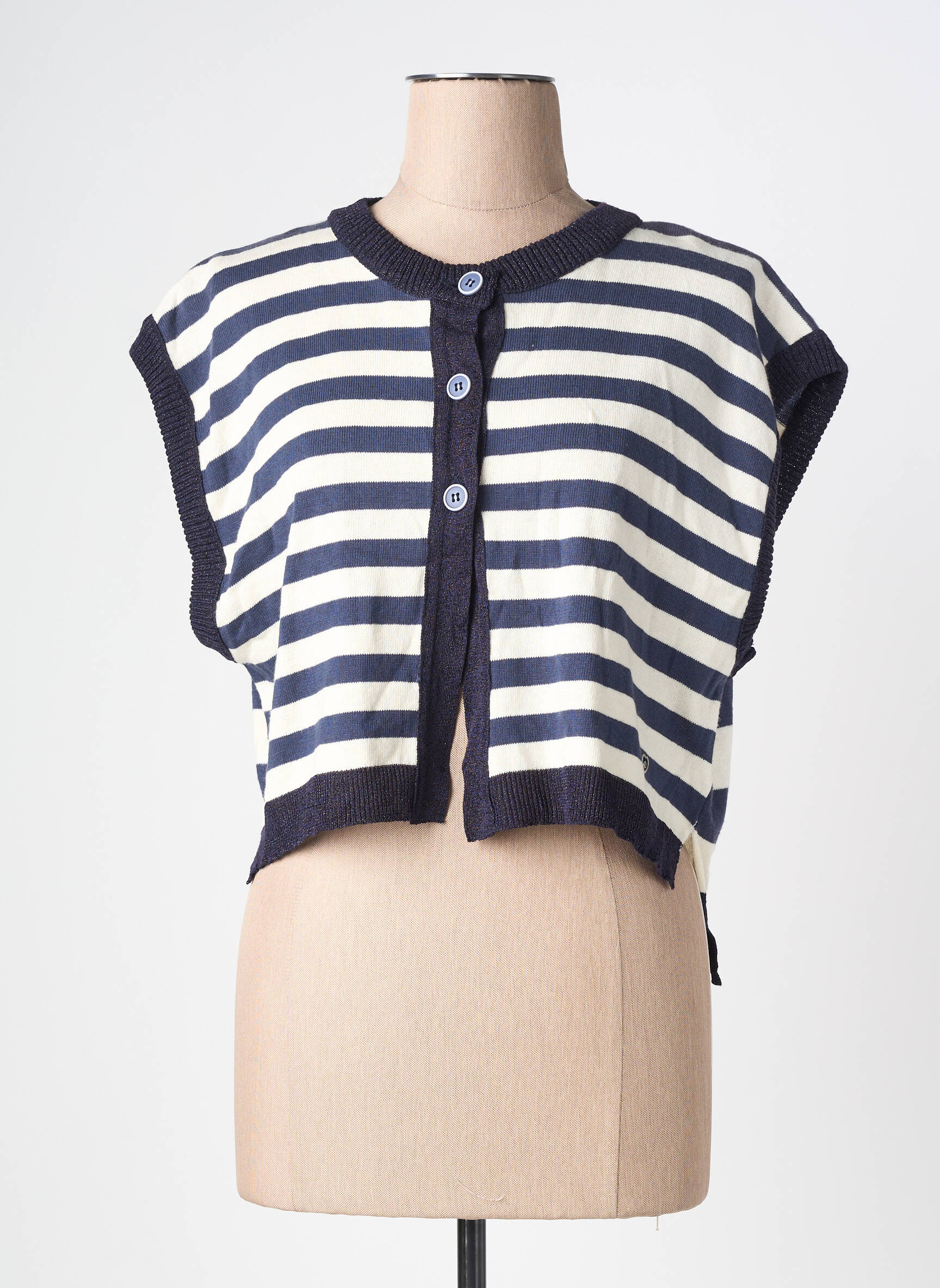 Gilet manches courtes fermeture boutonnée sur le devant bleu PLEASE femme