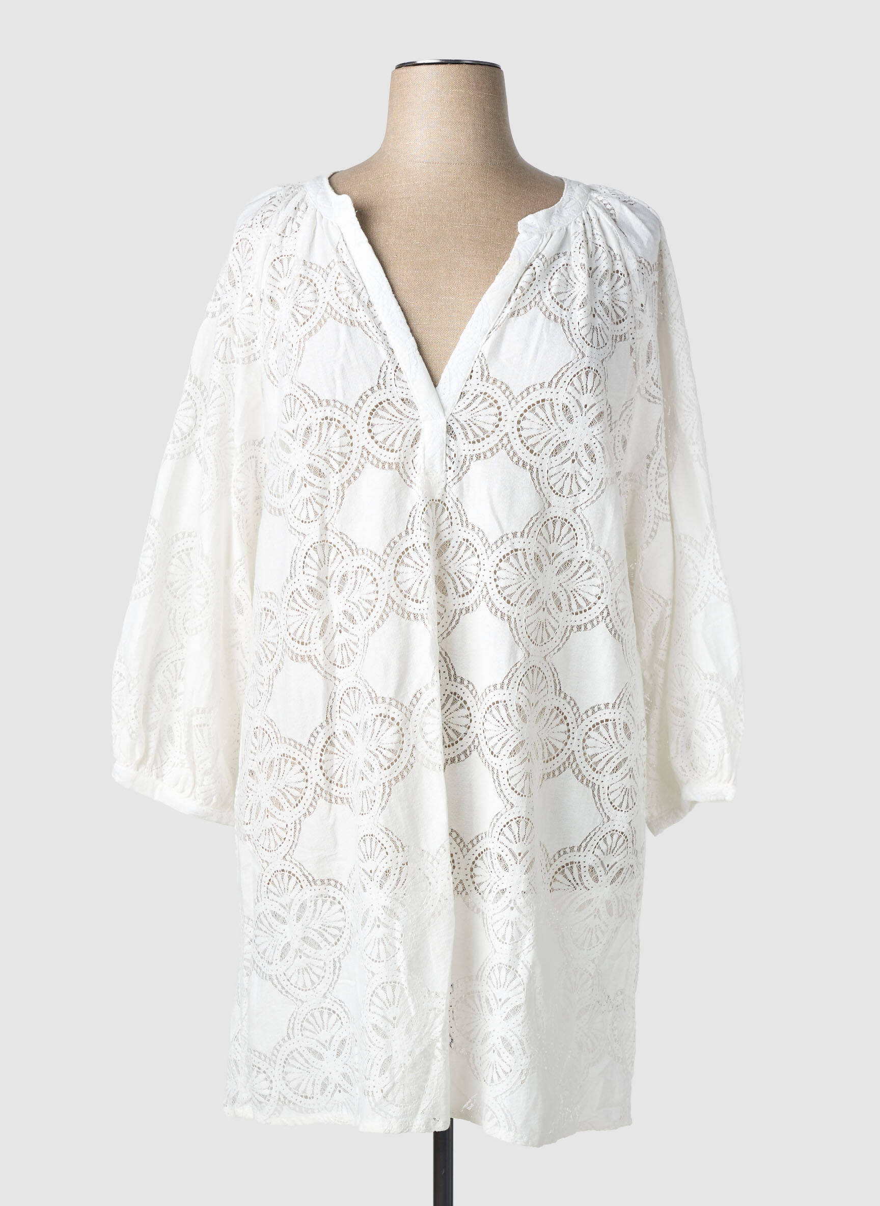 Robe courte coupe fluide manches longues blanc LARAETHNICS femme