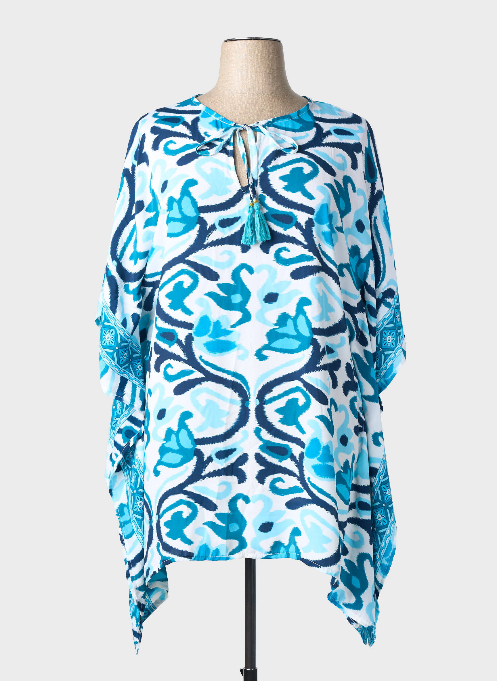 Tunique manches courtes coupe fluide bleu LARAETHNICS femme