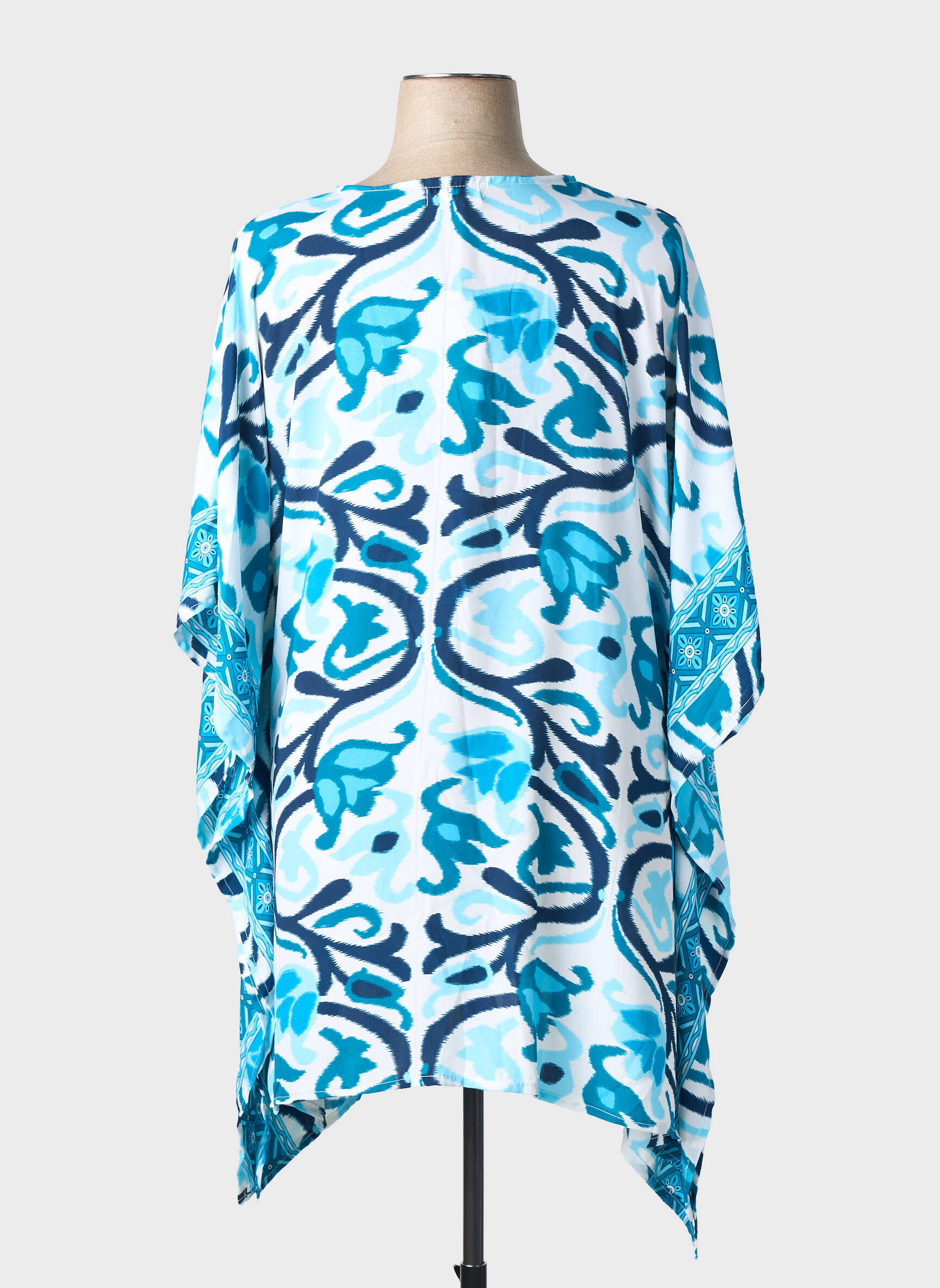 Tunique manches courtes coupe fluide bleu LARAETHNICS femme