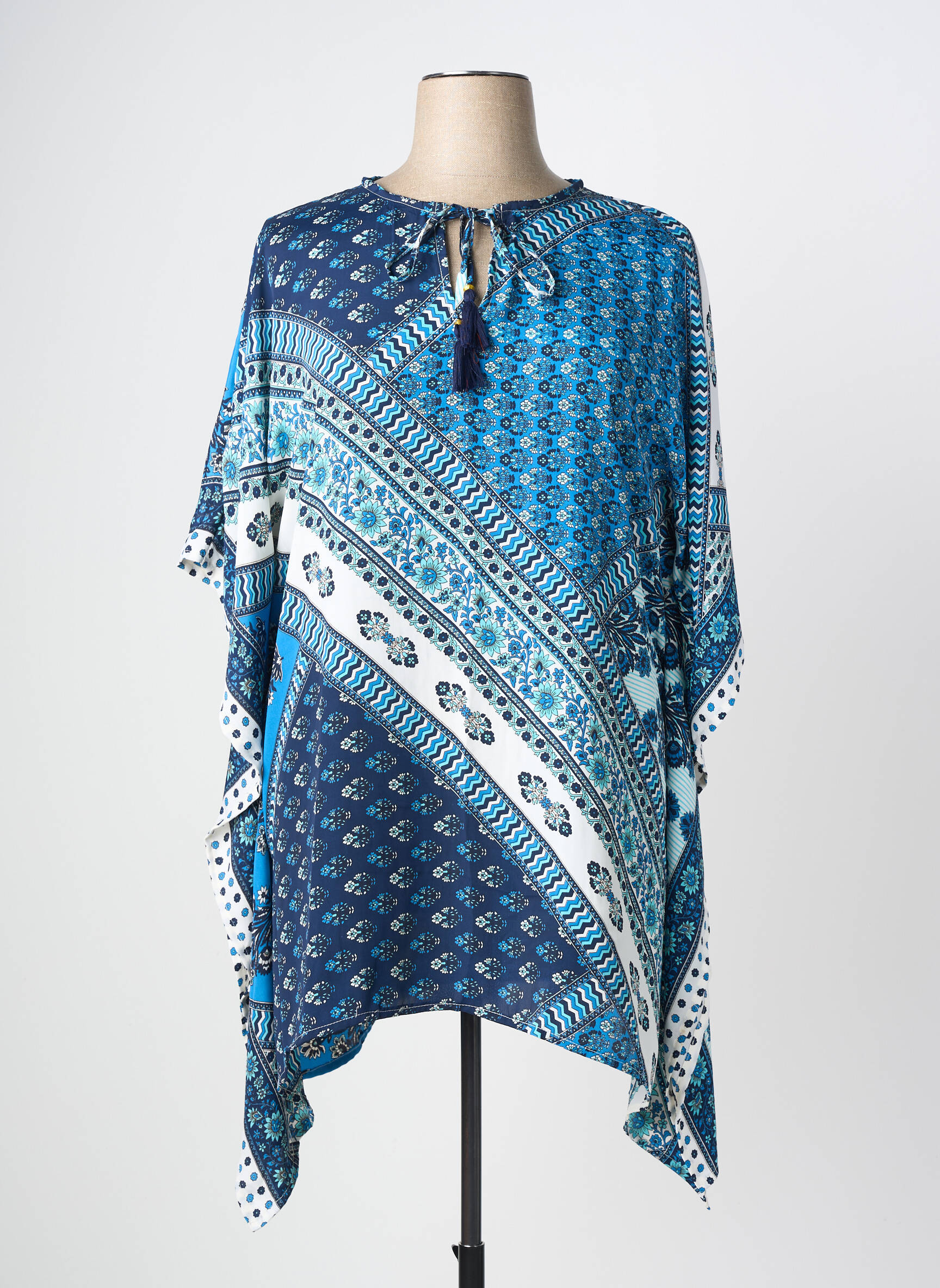Tunique manches courtes coupe fluide bleu LARAETHNICS femme
