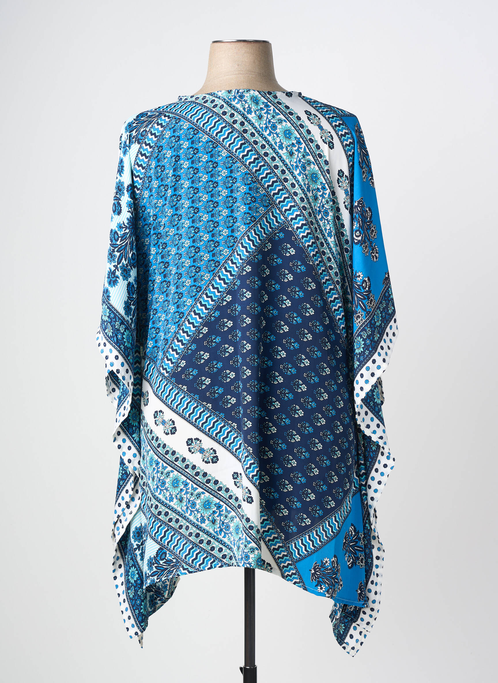 Tunique manches courtes coupe fluide bleu LARAETHNICS femme
