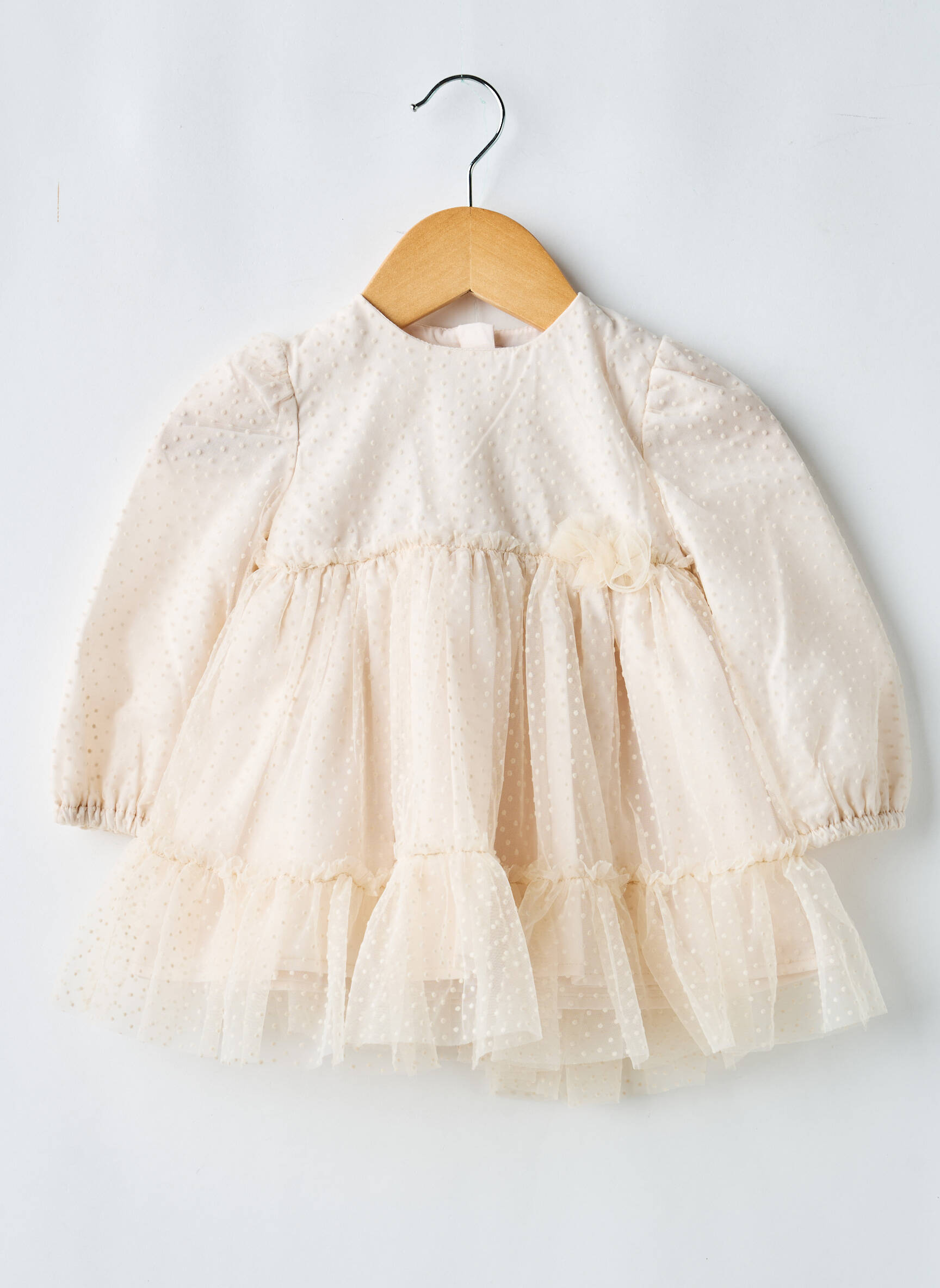 Robe mi-longue fermeture zippée au dos manches longues beige MAYORAL fille