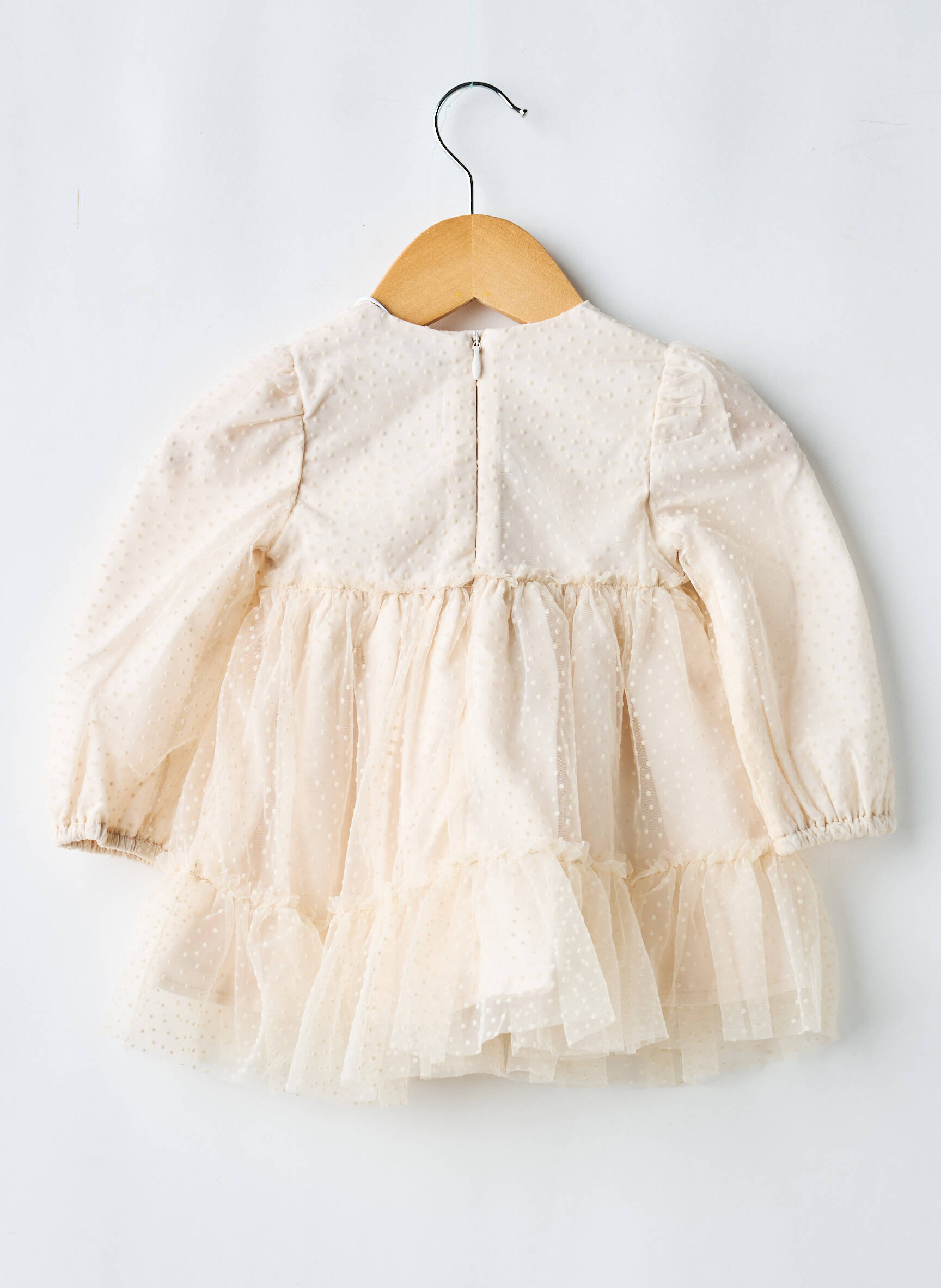 Robe mi-longue fermeture zippée au dos manches longues beige MAYORAL fille