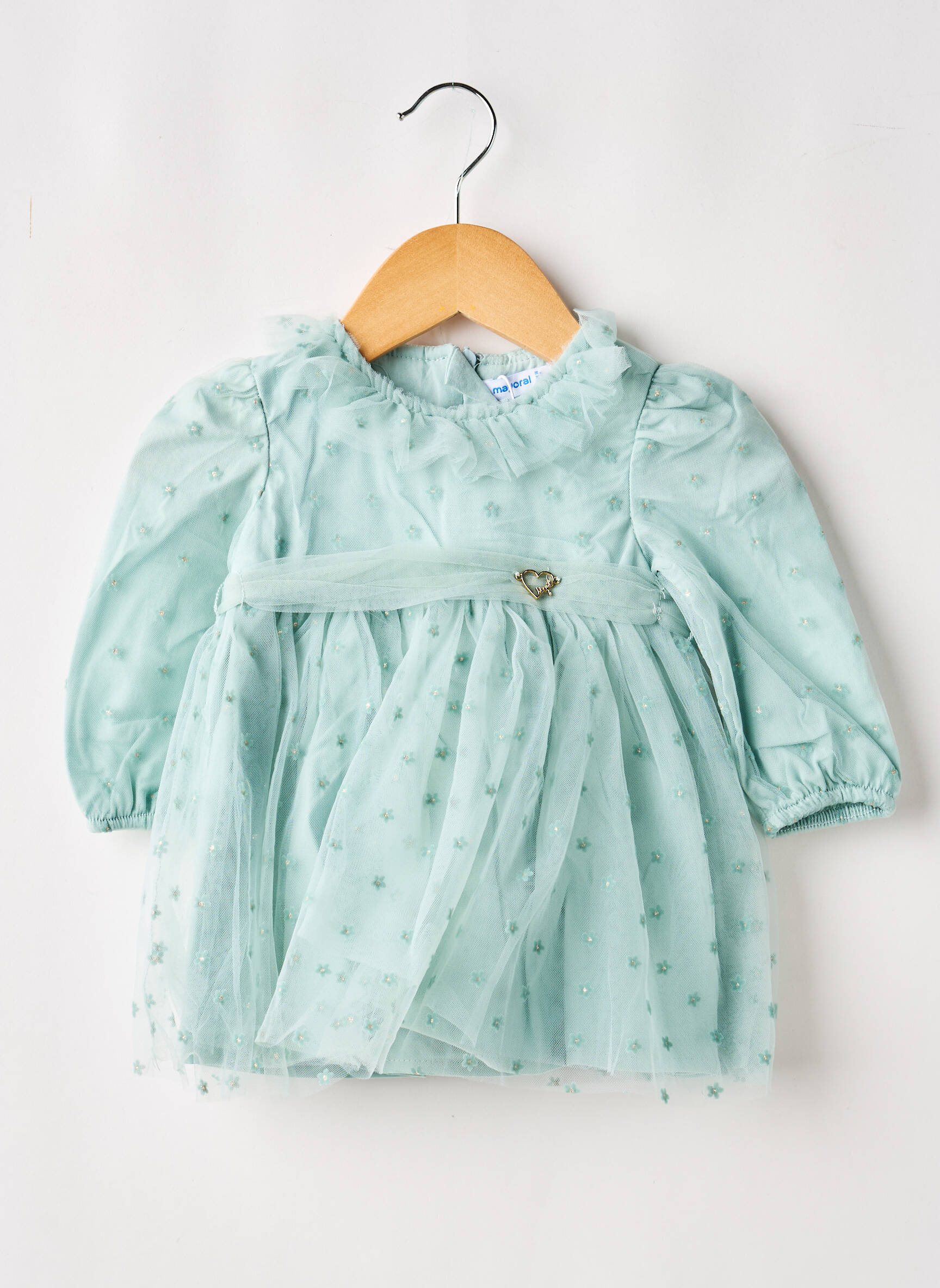 Robe mi-longue fermeture zippée au dos manches longues vert MAYORAL fille