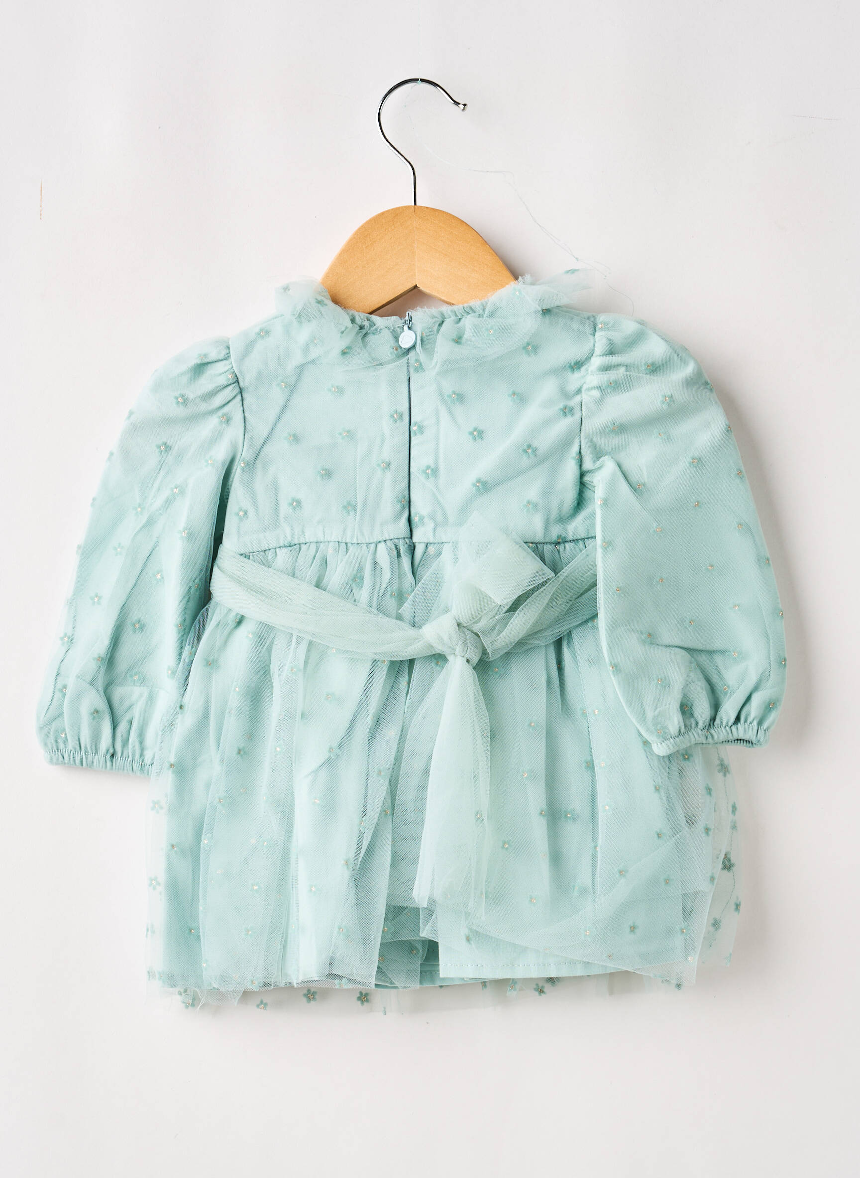 Robe mi-longue fermeture zippée au dos manches longues vert MAYORAL fille