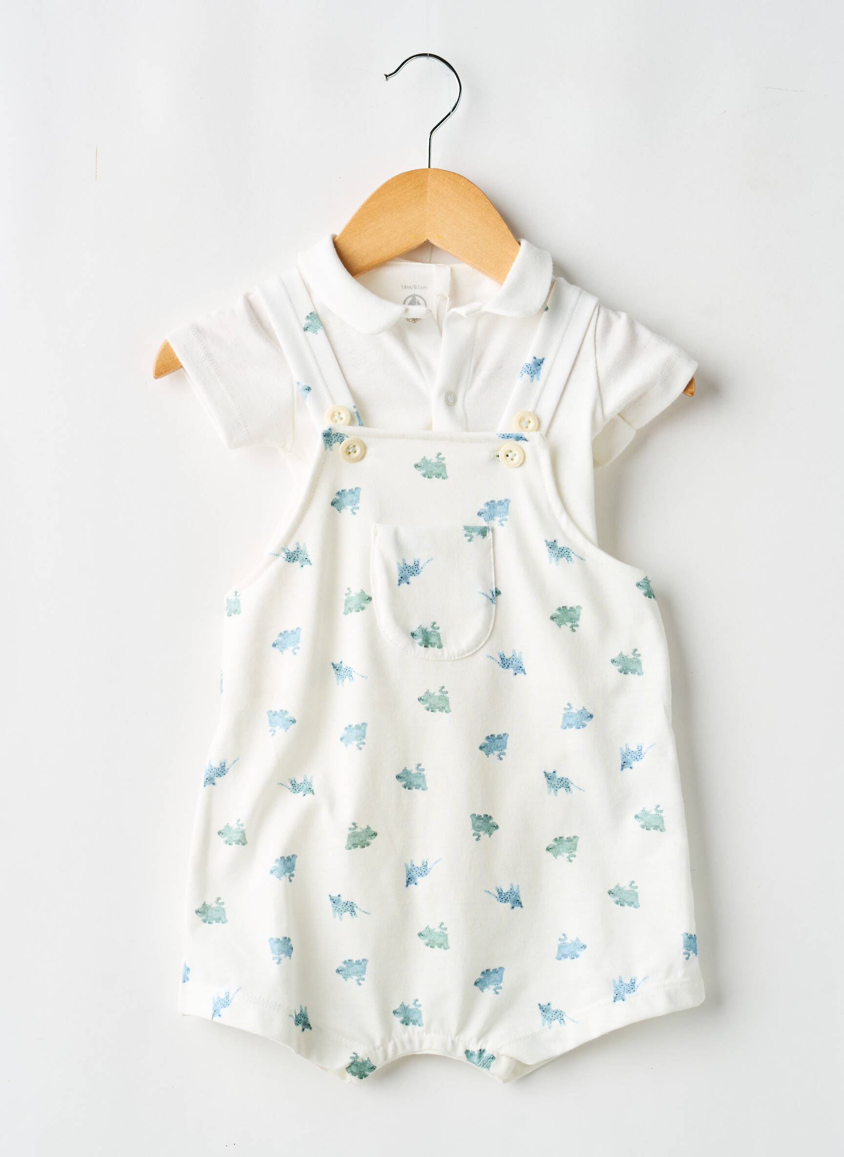 Salopette fermeture boutonnée sur le devant sans manche blanc PETIT BATEAU garçon